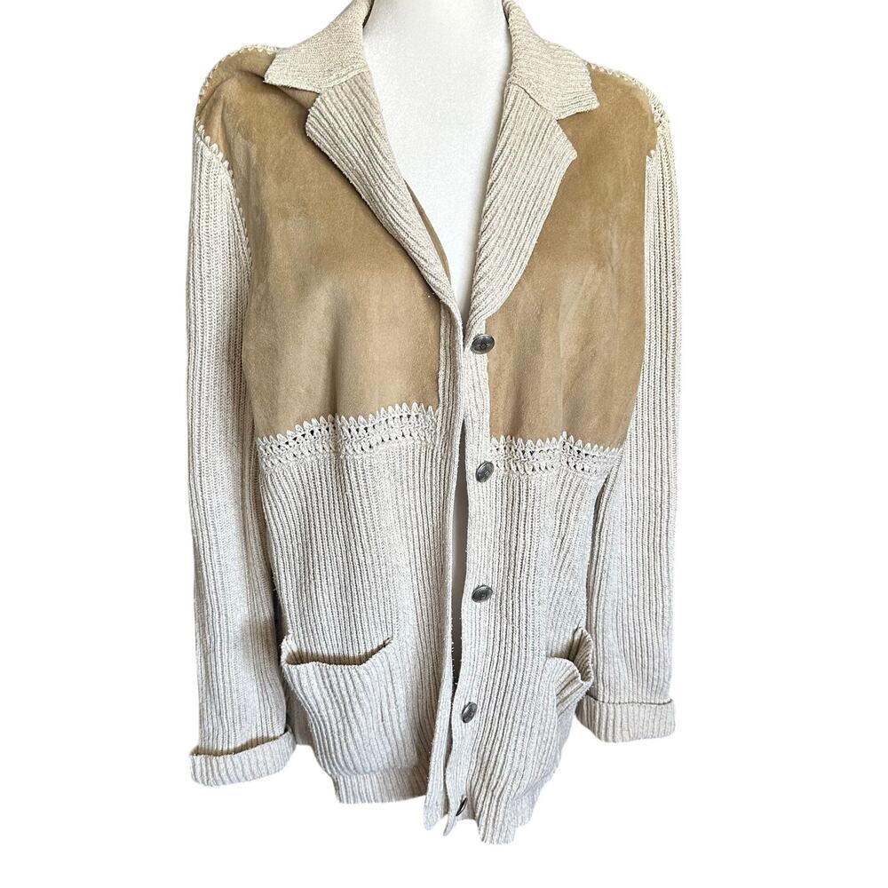 Lauren Ralph Lauren western faux suede knit cardigan size xl